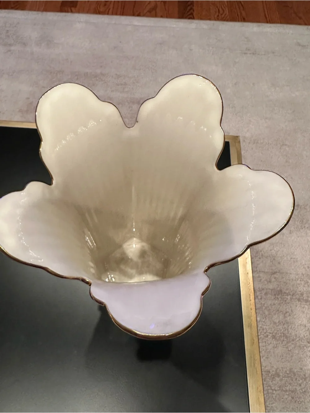 Lenox Ceramic Fluted Vase with Gold Rim